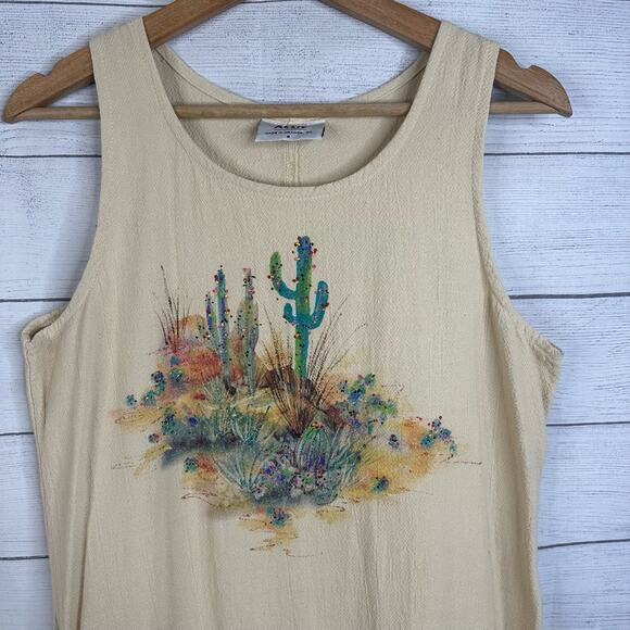 Allie Womens Small Artsy Gauzy Maxi Dress Desert Cactus Art to Wear Painting - Picture 3 of 12
